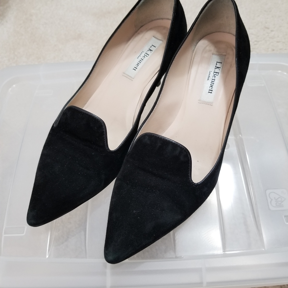 LK Bennett black suede leather kitten heels 37